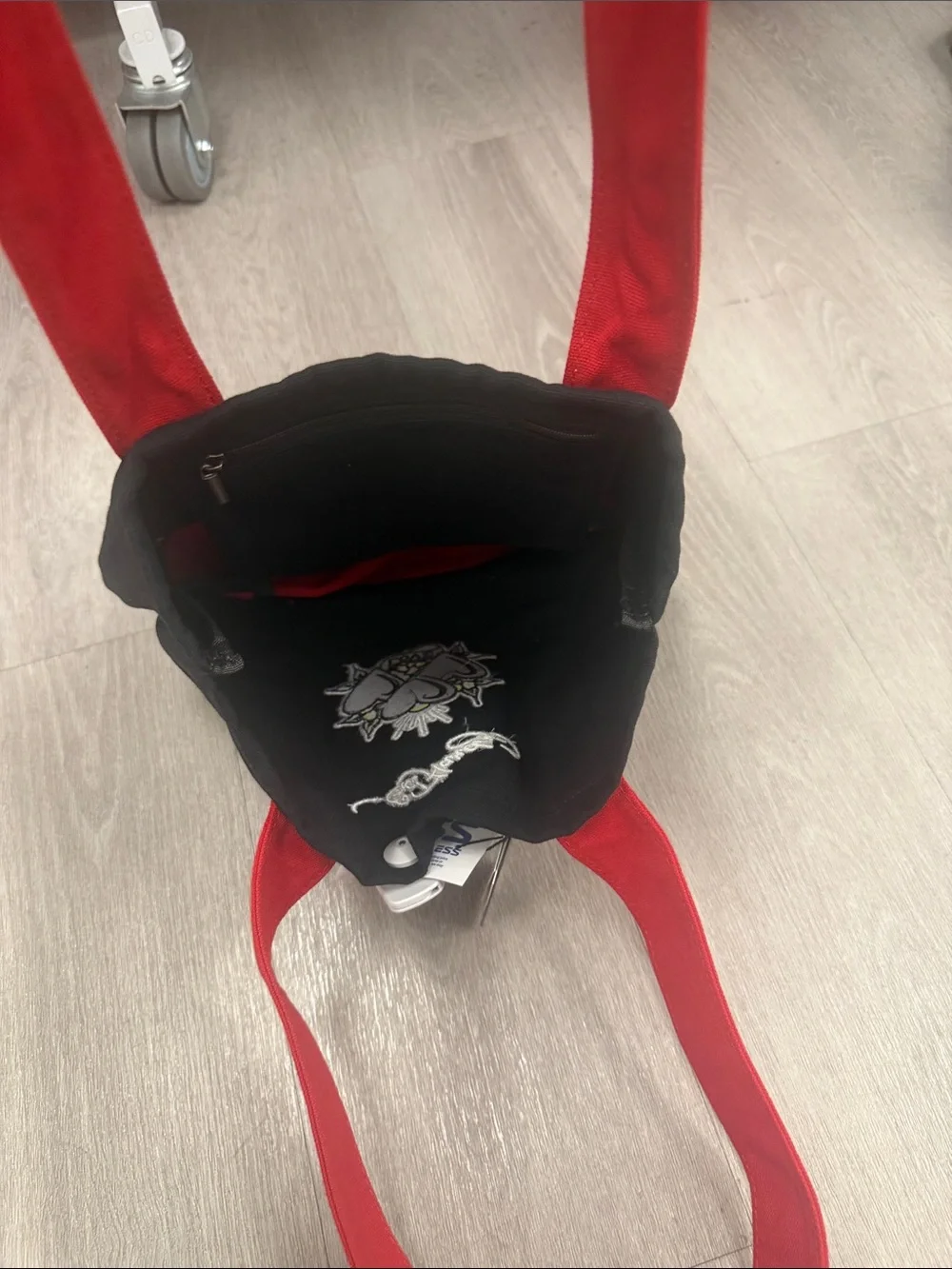 Ed Hardy Red and Black Canvas Tote Bag with Heart Embroidery